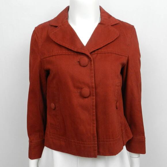 Ann Taylor Twill Peacoat Sz‎ XS Rust Red Cotton Fall Cropped Jacket - Picture 15 of 15